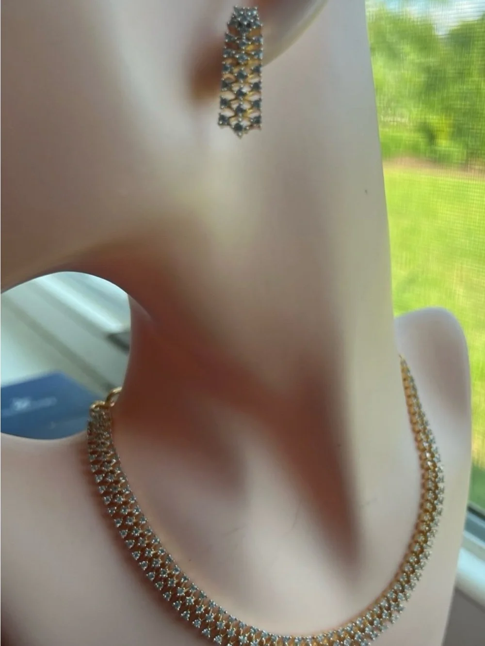 Gold plated diamond finish 3 strand necklace Swarovski elements necklace